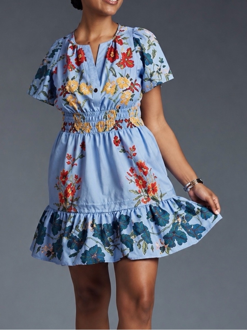 Anthropology Somerset Medium Dress Light Blue floral